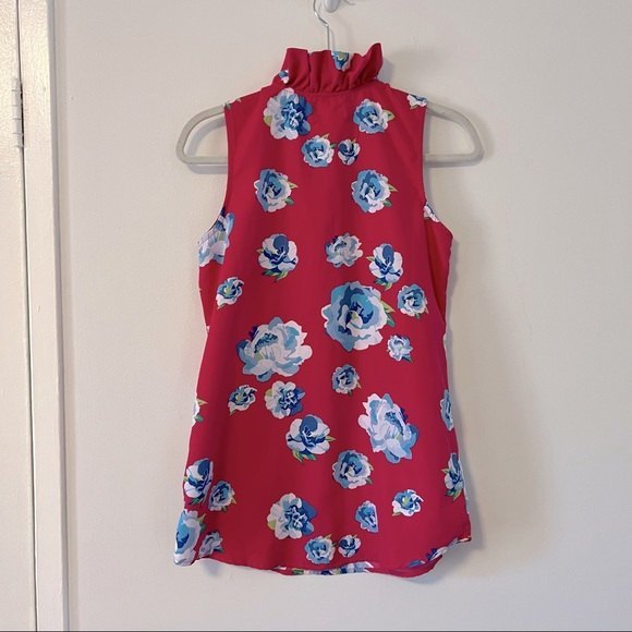 MUDPIE Pink Floral Whitney Sleeveless Tunic Top with Ruffled Neckline, Size S - Picture 2 of 9